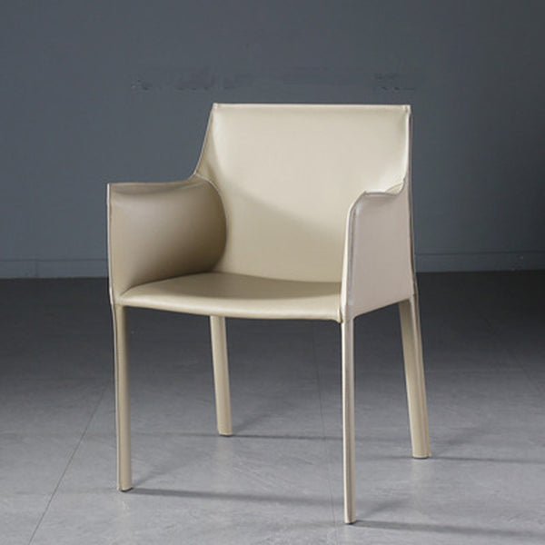 Designer Style Home Saddle Leather Arm Chair Matte Finish Solid Back Single Dining Chair White-Gray Clearhalo ' kitchen&dining_furn' 'Dining Chairs' 'Dining Tables & Seating' 'dining_chair' 'furn' 'furn_dining_chair' 'Furniture' 'furniture_dining_chair' 'Kitchen & Dining Furniture' 'kitchen' 4098137