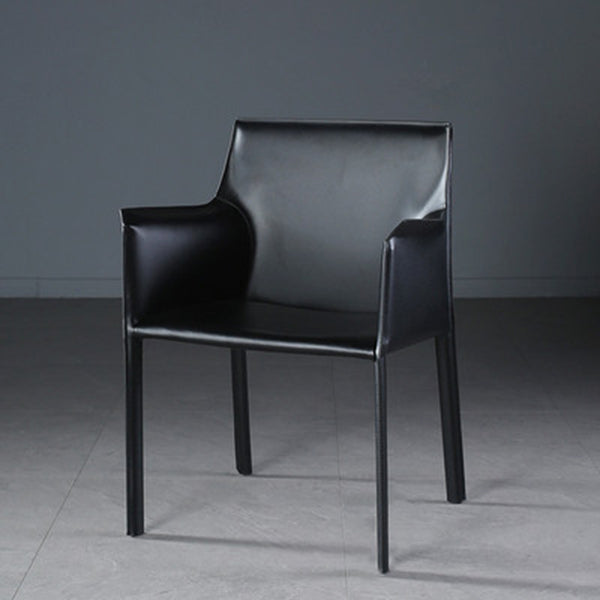Designer Style Home Saddle Leather Arm Chair Matte Finish Solid Back Single Dining Chair Black Clearhalo ' kitchen&dining_furn' 'Dining Chairs' 'Dining Tables & Seating' 'dining_chair' 'furn' 'furn_dining_chair' 'Furniture' 'furniture_dining_chair' 'Kitchen & Dining Furniture' 'kitchen' 4098139
