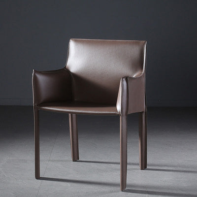 Designer Style Home Saddle Leather Arm Chair Matte Finish Solid Back Single Dining Chair Coffee Clearhalo ' kitchen&dining_furn' 'Dining Chairs' 'Dining Tables & Seating' 'dining_chair' 'furn' 'furn_dining_chair' 'Furniture' 'furniture_dining_chair' 'Kitchen & Dining Furniture' 'kitchen' 4098140