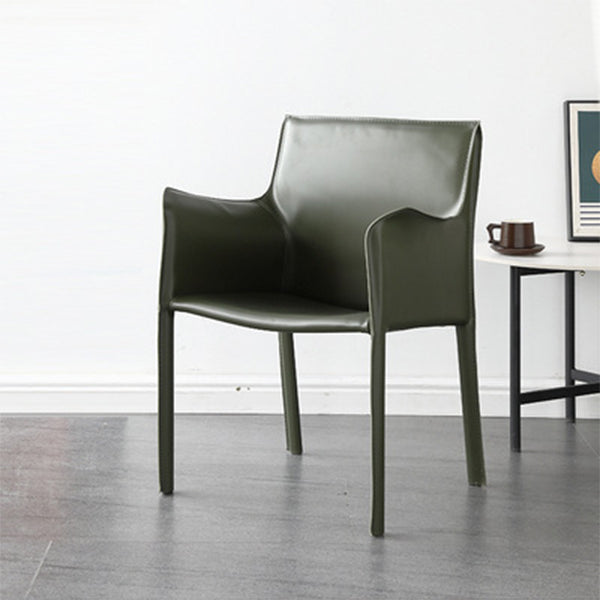 Designer Style Home Saddle Leather Arm Chair Matte Finish Solid Back Single Dining Chair Blackish Green Clearhalo ' kitchen&dining_furn' 'Dining Chairs' 'Dining Tables & Seating' 'dining_chair' 'furn' 'furn_dining_chair' 'Furniture' 'furniture_dining_chair' 'Kitchen & Dining Furniture' 'kitchen' 4098142
