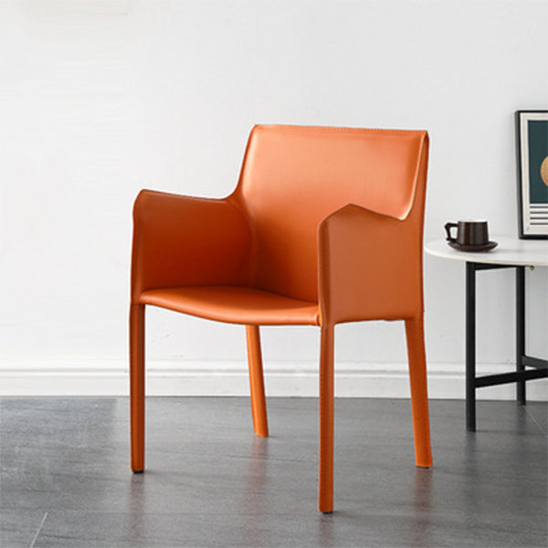 Designer Style Home Saddle Leather Arm Chair Matte Finish Solid Back Single Dining Chair Orange Clearhalo ' kitchen&dining_furn' 'Dining Chairs' 'Dining Tables & Seating' 'dining_chair' 'furn' 'furn_dining_chair' 'Furniture' 'furniture_dining_chair' 'Kitchen & Dining Furniture' 'kitchen' 4098144