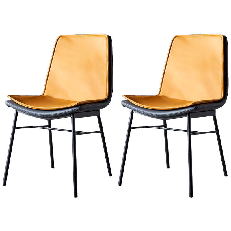 Industrial Style Leather Dining Chairs Solid Back Armless Side Chairs for Kitchen Yellow 2 Piece Set Clearhalo ' kitchen&dining_furn' 'Dining Chairs' 'Dining Tables & Seating' 'dining_chair' 'furn' 'furn_dining_chair' 'Furniture' 'furniture_dining_chair' 'Kitchen & Dining Furniture' 'kitchen' 4098156
