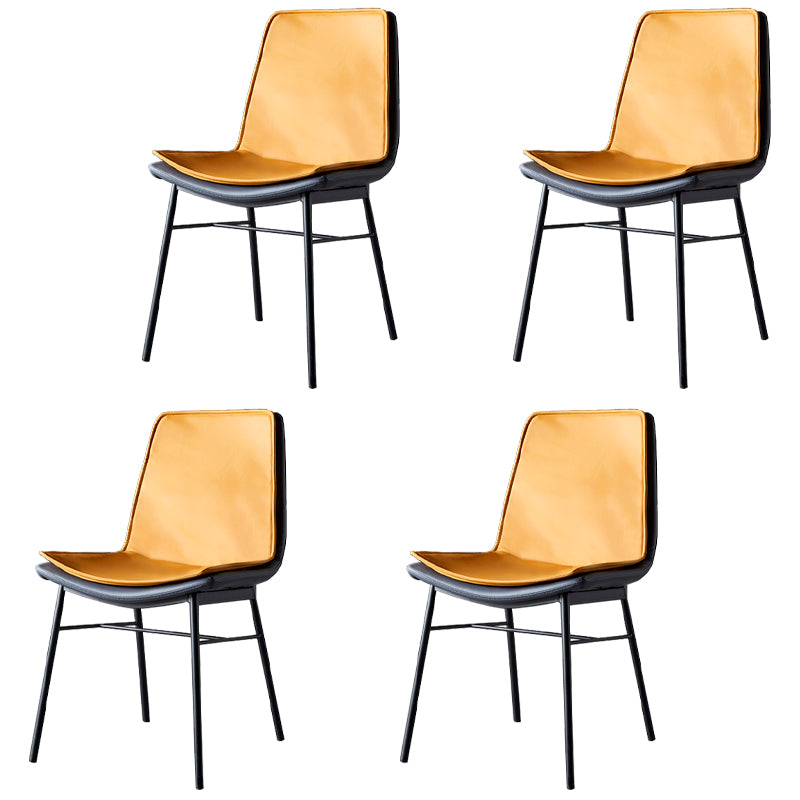 Industrial Style Leather Dining Chairs Solid Back Armless Side Chairs for Kitchen Yellow 4 Piece Set Clearhalo ' kitchen&dining_furn' 'Dining Chairs' 'Dining Tables & Seating' 'dining_chair' 'furn' 'furn_dining_chair' 'Furniture' 'furniture_dining_chair' 'Kitchen & Dining Furniture' 'kitchen' 4098158