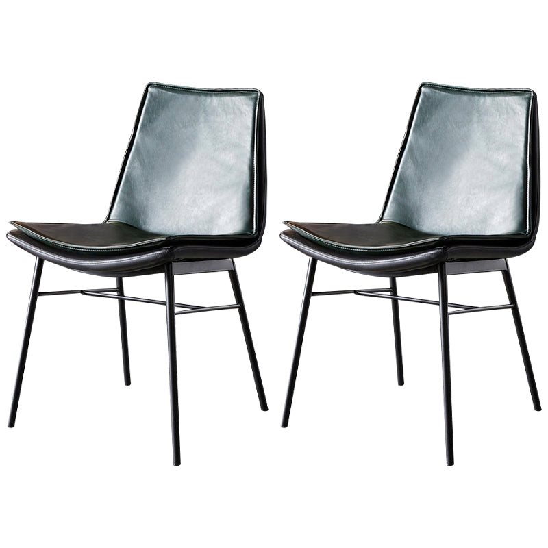 Industrial Style Leather Dining Chairs Solid Back Armless Side Chairs for Kitchen Green 2 Piece Set Clearhalo ' kitchen&dining_furn' 'Dining Chairs' 'Dining Tables & Seating' 'dining_chair' 'furn' 'furn_dining_chair' 'Furniture' 'furniture_dining_chair' 'Kitchen & Dining Furniture' 'kitchen' 4098167