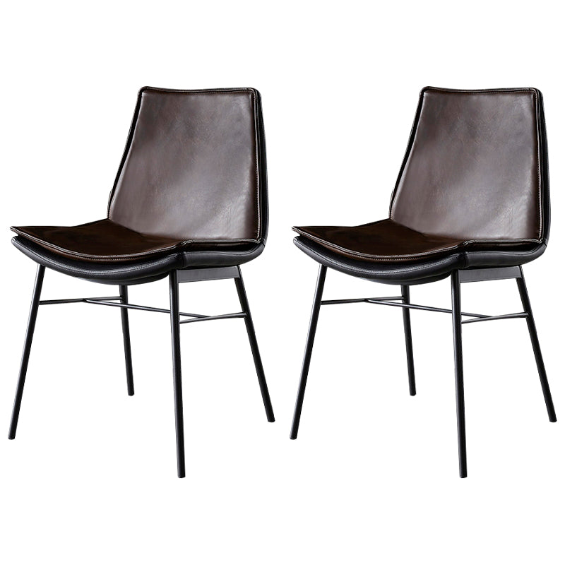 Industrial Style Leather Dining Chairs Solid Back Armless Side Chairs for Kitchen Brown 2 Piece Set Clearhalo ' kitchen&dining_furn' 'Dining Chairs' 'Dining Tables & Seating' 'dining_chair' 'furn' 'furn_dining_chair' 'Furniture' 'furniture_dining_chair' 'Kitchen & Dining Furniture' 'kitchen' 4098179