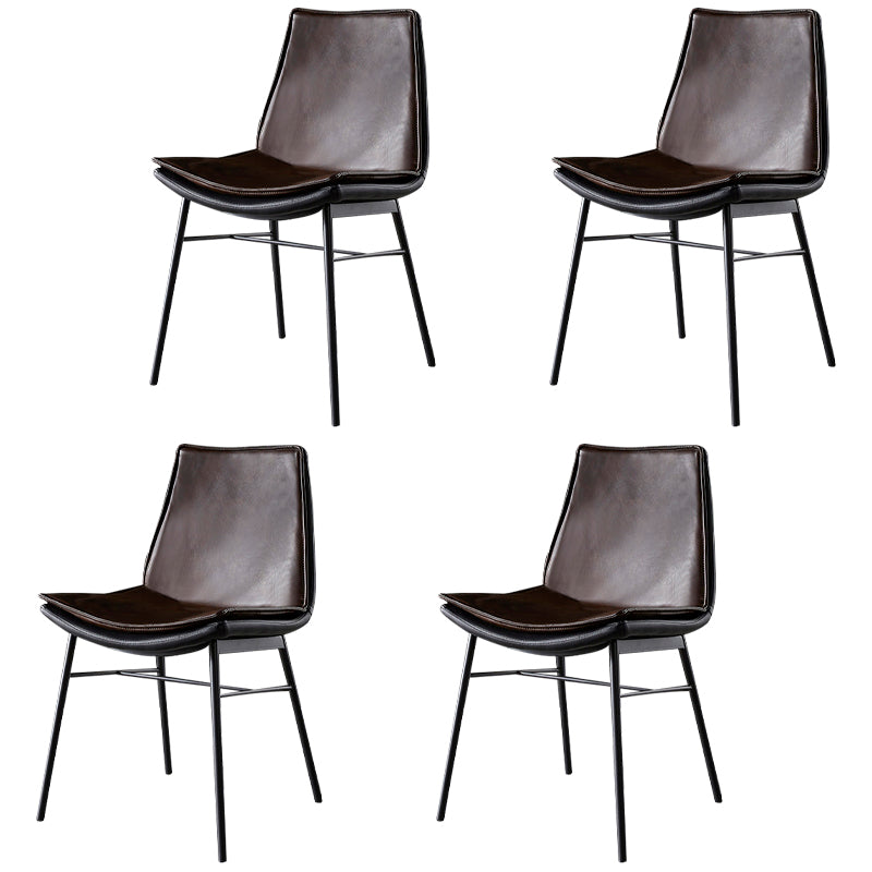 Industrial Style Leather Dining Chairs Solid Back Armless Side Chairs for Kitchen Brown 4 Piece Set Clearhalo ' kitchen&dining_furn' 'Dining Chairs' 'Dining Tables & Seating' 'dining_chair' 'furn' 'furn_dining_chair' 'Furniture' 'furniture_dining_chair' 'Kitchen & Dining Furniture' 'kitchen' 4098180