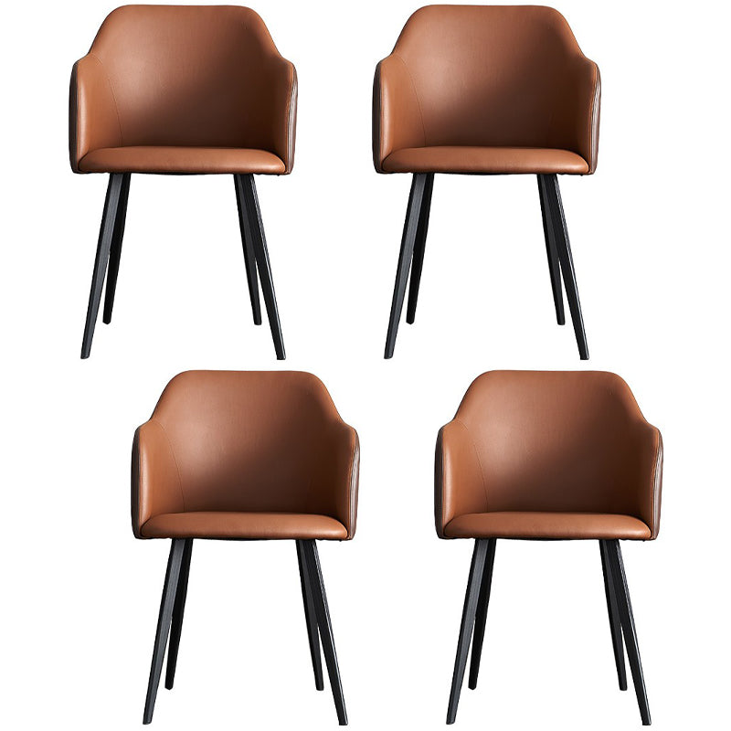 Contemporary Style Leather Dining Arm Chairs Solid Back Upholstered Chairs Coffee 4 Piece Set Clearhalo ' kitchen&dining_furn' 'Dining Chairs' 'Dining Tables & Seating' 'dining_chair' 'furn' 'furn_dining_chair' 'Furniture' 'furniture_dining_chair' 'Kitchen & Dining Furniture' 'kitchen' 4098189