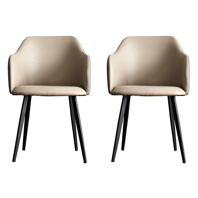 Contemporary Style Leather Dining Arm Chairs Solid Back Upholstered Chairs White 2 Piece Set Clearhalo ' kitchen&dining_furn' 'Dining Chairs' 'Dining Tables & Seating' 'dining_chair' 'furn' 'furn_dining_chair' 'Furniture' 'furniture_dining_chair' 'Kitchen & Dining Furniture' 'kitchen' 4098193