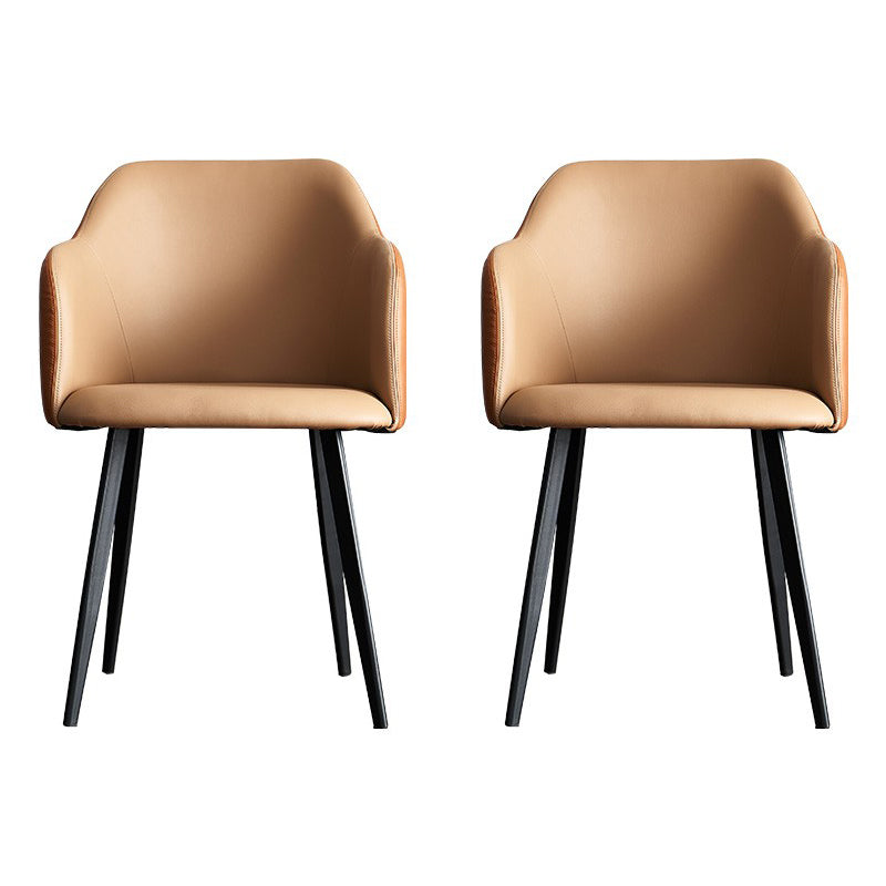 Contemporary Style Leather Dining Arm Chairs Solid Back Upholstered Chairs Light Brown 2 Piece Set Clearhalo ' kitchen&dining_furn' 'Dining Chairs' 'Dining Tables & Seating' 'dining_chair' 'furn' 'furn_dining_chair' 'Furniture' 'furniture_dining_chair' 'Kitchen & Dining Furniture' 'kitchen' 4098199
