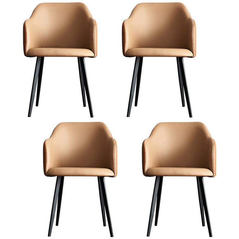 Contemporary Style Leather Dining Arm Chairs Solid Back Upholstered Chairs Light Brown 4 Piece Set Clearhalo ' kitchen&dining_furn' 'Dining Chairs' 'Dining Tables & Seating' 'dining_chair' 'furn' 'furn_dining_chair' 'Furniture' 'furniture_dining_chair' 'Kitchen & Dining Furniture' 'kitchen' 4098201