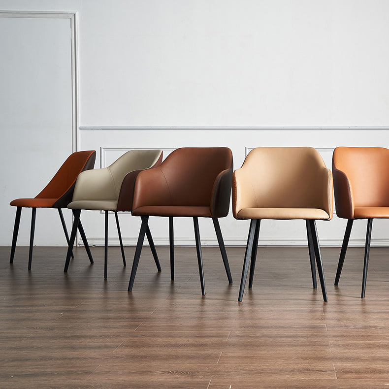 Contemporary Style Leather Dining Arm Chairs Solid Back Upholstered Chairs Clearhalo ' kitchen&dining_furn' 'Dining Chairs' 'Dining Tables & Seating' 'dining_chair' 'furn' 'furn_dining_chair' 'Furniture' 'furniture_dining_chair' 'Kitchen & Dining Furniture' 'kitchen' 4098203