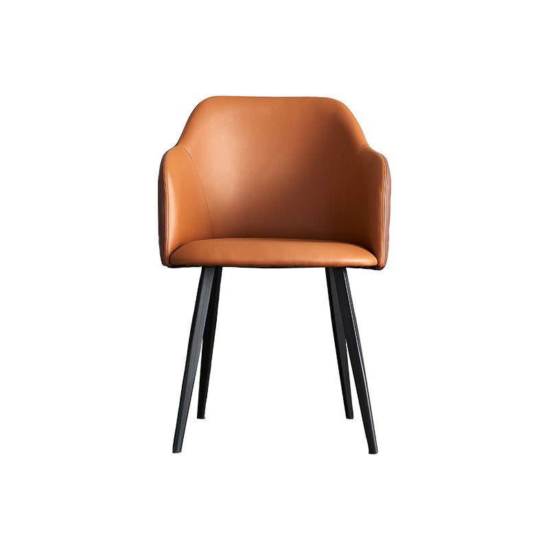 Contemporary Style Leather Dining Arm Chairs Solid Back Upholstered Chairs Brown 1 Piece Clearhalo ' kitchen&dining_furn' 'Dining Chairs' 'Dining Tables & Seating' 'dining_chair' 'furn' 'furn_dining_chair' 'Furniture' 'furniture_dining_chair' 'Kitchen & Dining Furniture' 'kitchen' 4098211