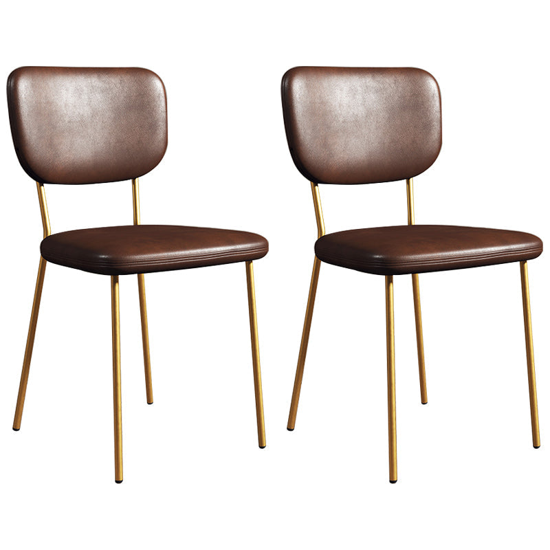 Scandinavian Style Upholstered Armless Dining Chairs Open Back Dining Side Chair Brown 2 Piece Set Brass Gold Clearhalo ' kitchen&dining_furn' 'Dining Chairs' 'Dining Tables & Seating' 'dining_chair' 'furn' 'furn_dining_chair' 'Furniture' 'furniture_dining_chair' 'Kitchen & Dining Furniture' 'kitchen' 4098302