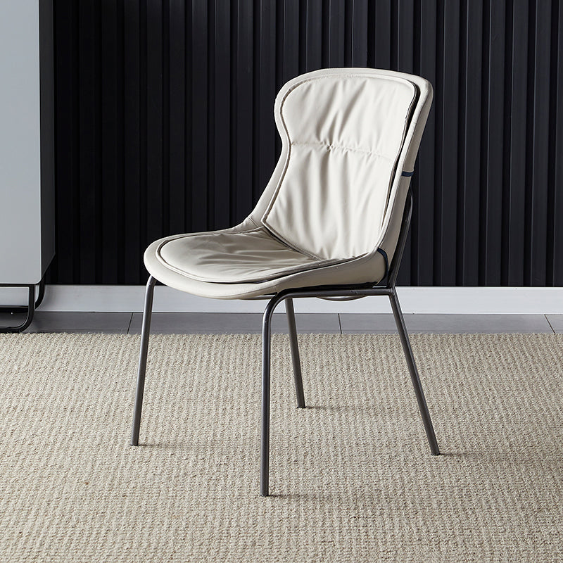 Industrial Style Leather Dining Armless Chairs Solid Back Dining Chair for Kitchen Light Gray 1 Piece Silver Clearhalo ' kitchen&dining_furn' 'Dining Chairs' 'Dining Tables & Seating' 'dining_chair' 'furn' 'furn_dining_chair' 'Furniture' 'furniture_dining_chair' 'Kitchen & Dining Furniture' 'kitchen' 4098367