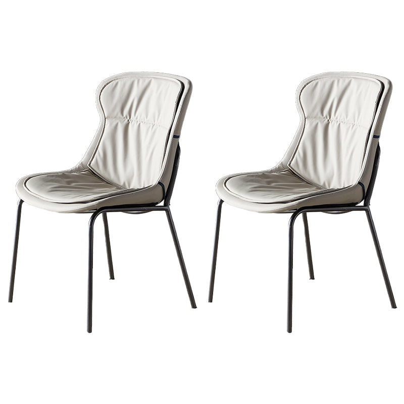 Industrial Style Leather Dining Armless Chairs Solid Back Dining Chair for Kitchen Light Gray 2 Piece Set Silver Clearhalo ' kitchen&dining_furn' 'Dining Chairs' 'Dining Tables & Seating' 'dining_chair' 'furn' 'furn_dining_chair' 'Furniture' 'furniture_dining_chair' 'Kitchen & Dining Furniture' 'kitchen' 4098369