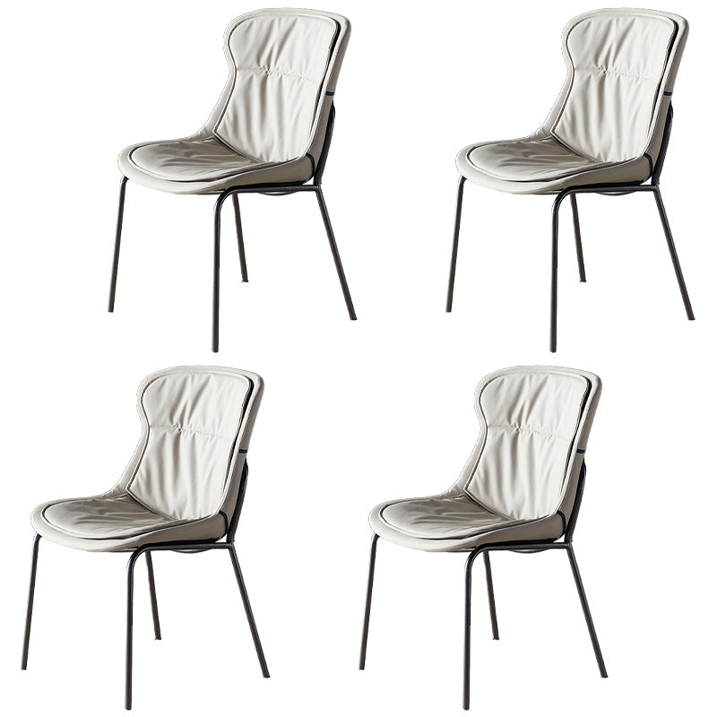 Industrial Style Leather Dining Armless Chairs Solid Back Dining Chair for Kitchen Light Gray 4 Piece Set Silver Clearhalo ' kitchen&dining_furn' 'Dining Chairs' 'Dining Tables & Seating' 'dining_chair' 'furn' 'furn_dining_chair' 'Furniture' 'furniture_dining_chair' 'Kitchen & Dining Furniture' 'kitchen' 4098371