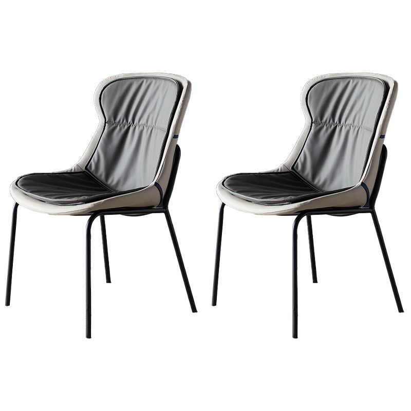 Industrial Style Leather Dining Armless Chairs Solid Back Dining Chair for Kitchen Dark Gray 2 Piece Set Black Clearhalo ' kitchen&dining_furn' 'Dining Chairs' 'Dining Tables & Seating' 'dining_chair' 'furn' 'furn_dining_chair' 'Furniture' 'furniture_dining_chair' 'Kitchen & Dining Furniture' 'kitchen' 4098379