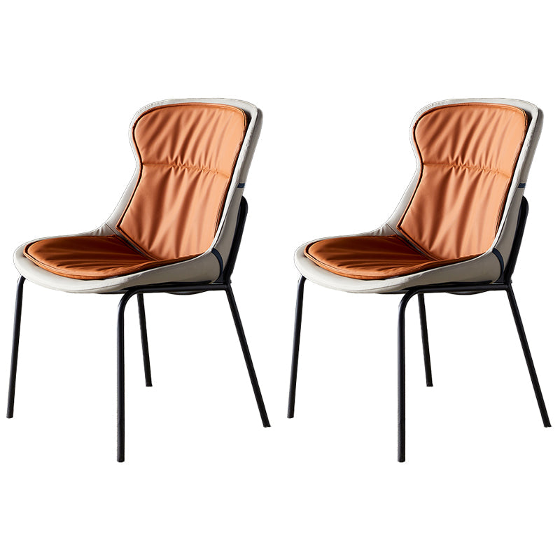 Industrial Style Leather Dining Armless Chairs Solid Back Dining Chair for Kitchen Orange 2 Piece Set Black Clearhalo ' kitchen&dining_furn' 'Dining Chairs' 'Dining Tables & Seating' 'dining_chair' 'furn' 'furn_dining_chair' 'Furniture' 'furniture_dining_chair' 'Kitchen & Dining Furniture' 'kitchen' 4098382