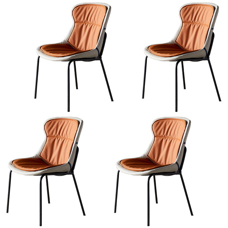 Industrial Style Leather Dining Armless Chairs Solid Back Dining Chair for Kitchen Orange 4 Piece Set Black Clearhalo ' kitchen&dining_furn' 'Dining Chairs' 'Dining Tables & Seating' 'dining_chair' 'furn' 'furn_dining_chair' 'Furniture' 'furniture_dining_chair' 'Kitchen & Dining Furniture' 'kitchen' 4098383