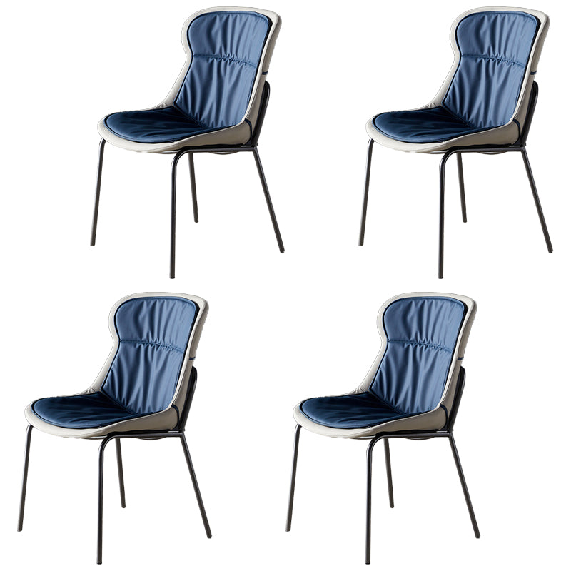 Industrial Style Leather Dining Armless Chairs Solid Back Dining Chair for Kitchen Blue 4 Piece Set Silver Clearhalo ' kitchen&dining_furn' 'Dining Chairs' 'Dining Tables & Seating' 'dining_chair' 'furn' 'furn_dining_chair' 'Furniture' 'furniture_dining_chair' 'Kitchen & Dining Furniture' 'kitchen' 4098389