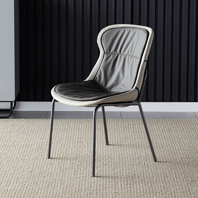 Industrial Style Leather Dining Armless Chairs Solid Back Dining Chair for Kitchen Dark Gray 1 Piece Silver Clearhalo ' kitchen&dining_furn' 'Dining Chairs' 'Dining Tables & Seating' 'dining_chair' 'furn' 'furn_dining_chair' 'Furniture' 'furniture_dining_chair' 'Kitchen & Dining Furniture' 'kitchen' 4098390