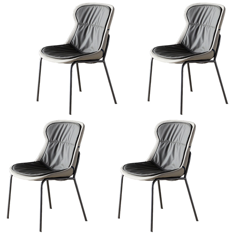 Industrial Style Leather Dining Armless Chairs Solid Back Dining Chair for Kitchen Dark Gray 4 Piece Set Silver Clearhalo ' kitchen&dining_furn' 'Dining Chairs' 'Dining Tables & Seating' 'dining_chair' 'furn' 'furn_dining_chair' 'Furniture' 'furniture_dining_chair' 'Kitchen & Dining Furniture' 'kitchen' 4098392
