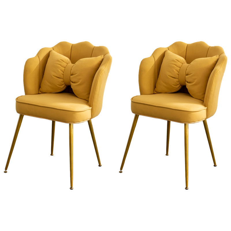 Scandinavian Style Faux Leather Dining Chairs Solid Back Armless Chairs Yellow 2 Piece Set Clearhalo ' kitchen&dining_furn' 'Dining Chairs' 'Dining Tables & Seating' 'dining_chair' 'furn' 'furn_dining_chair' 'Furniture' 'furniture_dining_chair' 'Kitchen & Dining Furniture' 'kitchen' 4098422
