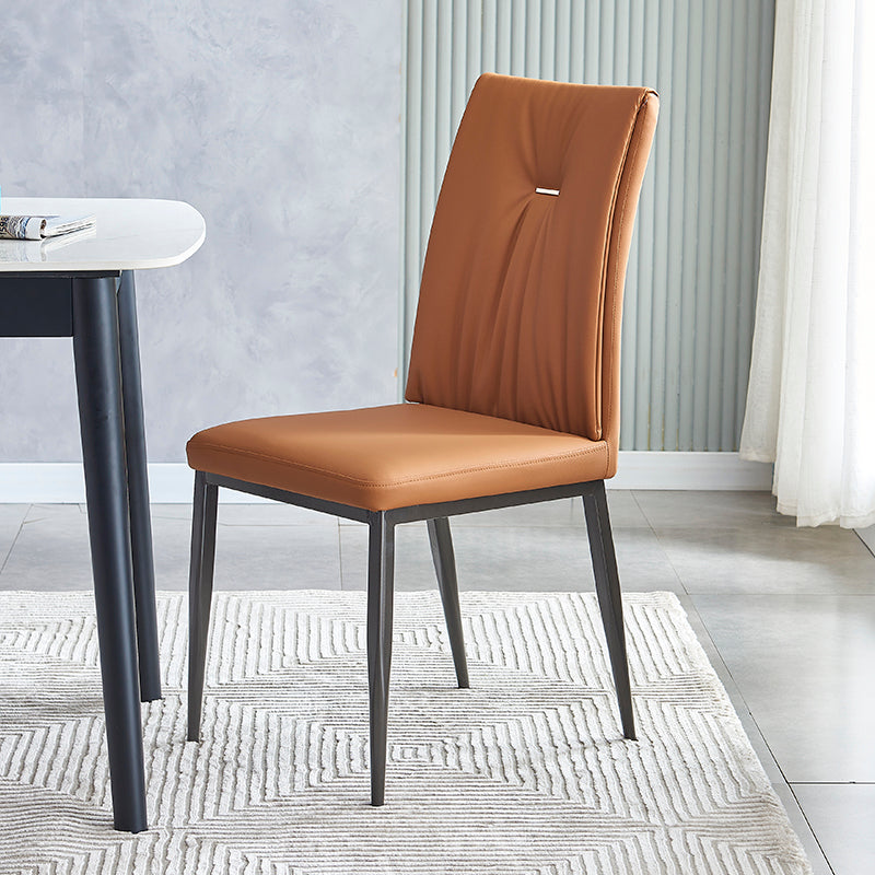 Industrial Metal Dining Room Chairs Leather Armless Dining Chairs for Home Use Orange 1 Piece Clearhalo ' kitchen&dining_furn' 'Dining Chairs' 'Dining Tables & Seating' 'dining_chair' 'furn' 'furn_dining_chair' 'Furniture' 'furniture_dining_chair' 'Kitchen & Dining Furniture' 'kitchen' 4098471