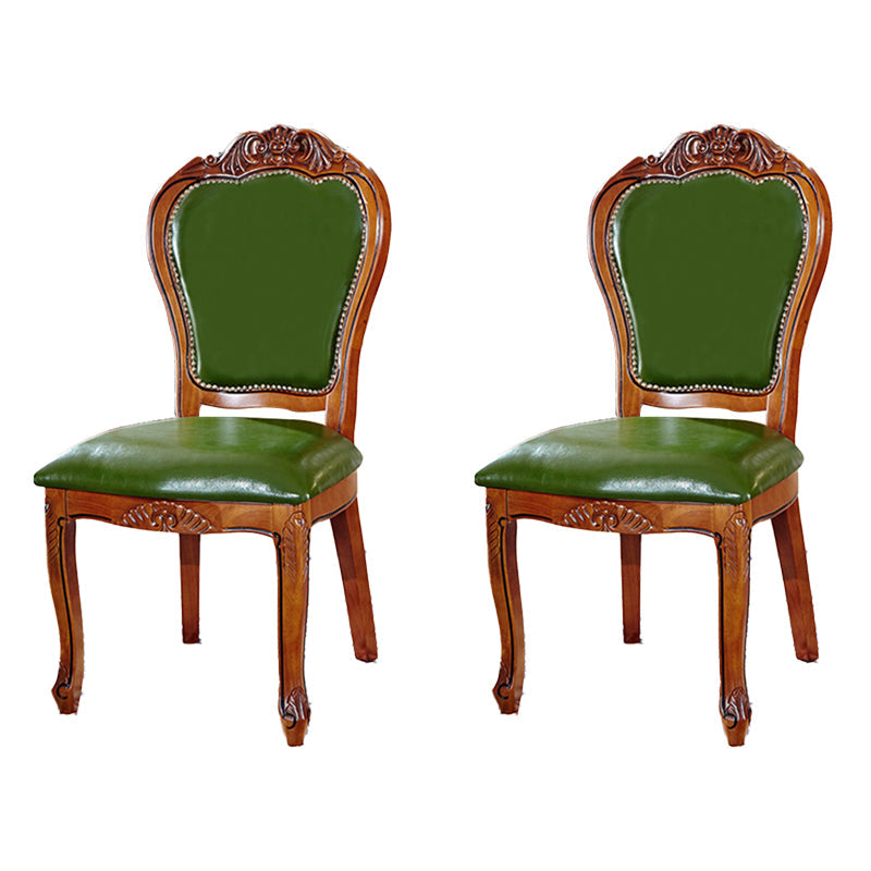 Victorian Leather Armless Dining Chairs Upholstered Side Chairs (Set of 2) Green Clearhalo ' kitchen&dining_furn' 'Dining Chairs' 'Dining Tables & Seating' 'dining_chair' 'furn' 'furn_dining_chair' 'Furniture' 'furniture_dining_chair' 'Kitchen & Dining Furniture' 'kitchen' 4098497