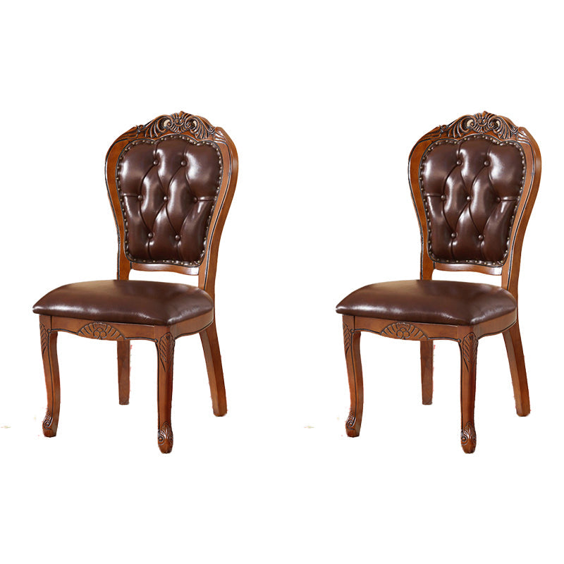Victorian Leather Armless Dining Chairs Upholstered Side Chairs (Set of 2) Coffee Clearhalo ' kitchen&dining_furn' 'Dining Chairs' 'Dining Tables & Seating' 'dining_chair' 'furn' 'furn_dining_chair' 'Furniture' 'furniture_dining_chair' 'Kitchen & Dining Furniture' 'kitchen' 4098499