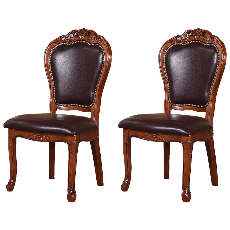 Victorian Leather Armless Dining Chairs Upholstered Side Chairs (Set of 2) Dark Coffee Clearhalo ' kitchen&dining_furn' 'Dining Chairs' 'Dining Tables & Seating' 'dining_chair' 'furn' 'furn_dining_chair' 'Furniture' 'furniture_dining_chair' 'Kitchen & Dining Furniture' 'kitchen' 4098501