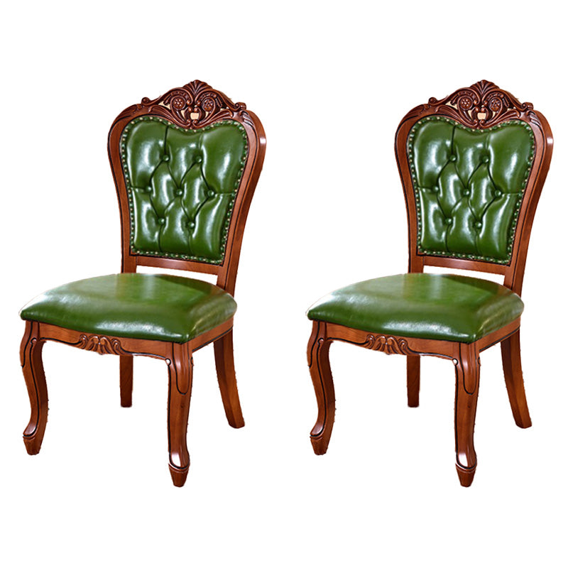 Victorian Armless Dining Chairs Leather Upholstered Side Chairs (Set of 2) Green Clearhalo ' kitchen&dining_furn' 'Dining Chairs' 'Dining Tables & Seating' 'dining_chair' 'furn' 'furn_dining_chair' 'Furniture' 'furniture_dining_chair' 'Kitchen & Dining Furniture' 'kitchen' 4098575