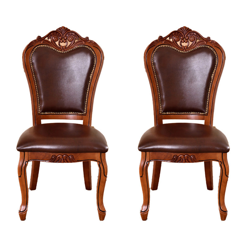 Victorian Armless Dining Chairs Leather Upholstered Side Chairs (Set of 2) Coffee Clearhalo ' kitchen&dining_furn' 'Dining Chairs' 'Dining Tables & Seating' 'dining_chair' 'furn' 'furn_dining_chair' 'Furniture' 'furniture_dining_chair' 'Kitchen & Dining Furniture' 'kitchen' 4098576