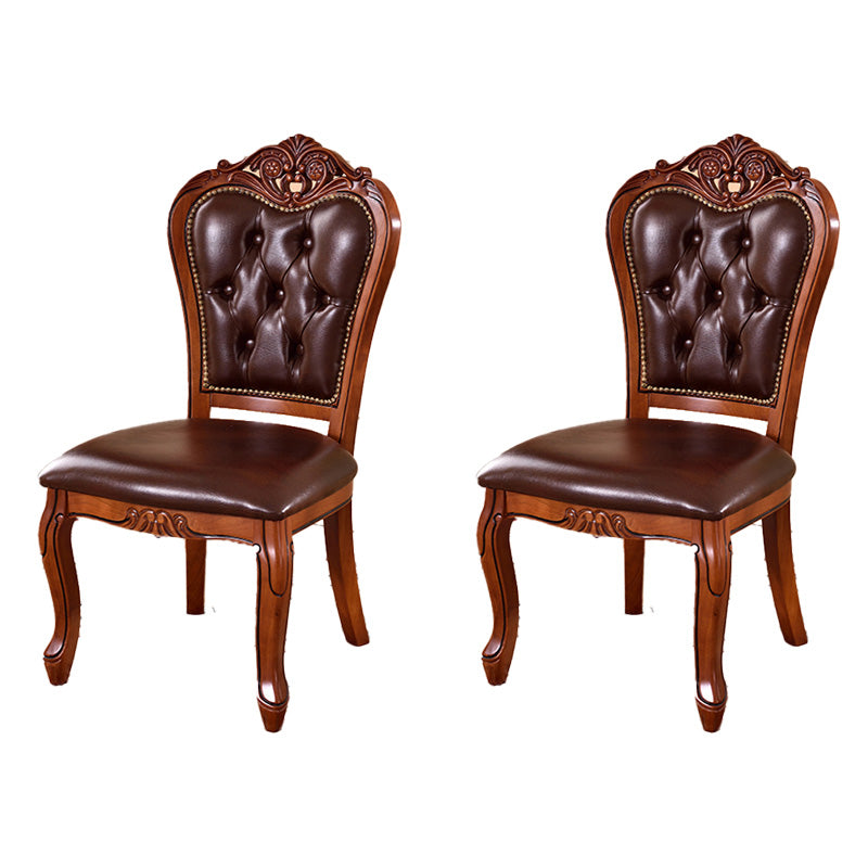 Victorian Armless Dining Chairs Leather Upholstered Side Chairs (Set of 2) Dark Coffee Clearhalo ' kitchen&dining_furn' 'Dining Chairs' 'Dining Tables & Seating' 'dining_chair' 'furn' 'furn_dining_chair' 'Furniture' 'furniture_dining_chair' 'Kitchen & Dining Furniture' 'kitchen' 4098580