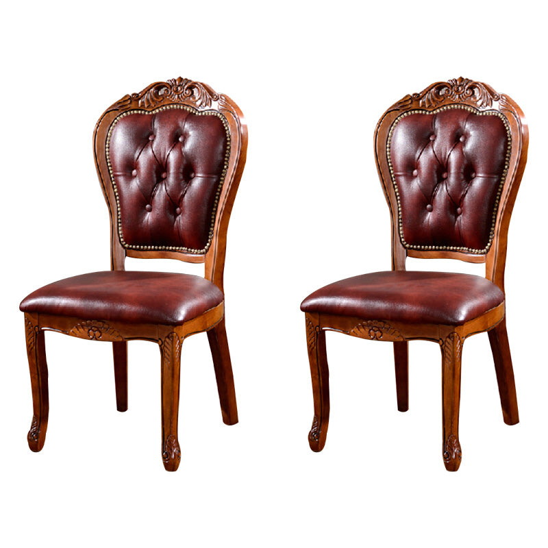 Victorian Armless Dining Chairs Leather Upholstered Side Chairs (Set of 2) Red Clearhalo ' kitchen&dining_furn' 'Dining Chairs' 'Dining Tables & Seating' 'dining_chair' 'furn' 'furn_dining_chair' 'Furniture' 'furniture_dining_chair' 'Kitchen & Dining Furniture' 'kitchen' 4098582
