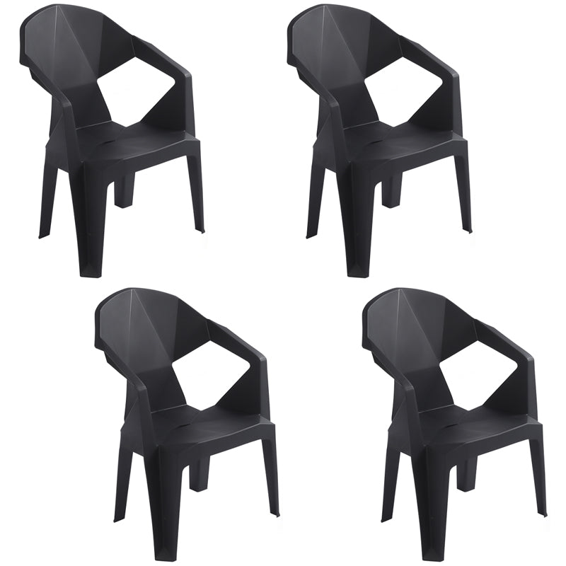 Contemporary Style Stacking Dining Chair Slat Back Plastic Dining Arm Chairs Black 4 Piece Set Clearhalo ' kitchen&dining_furn' 'Dining Chairs' 'Dining Tables & Seating' 'dining_chair' 'furn' 'furn_dining_chair' 'Furniture' 'furniture_dining_chair' 'Kitchen & Dining Furniture' 'kitchen' 4098650