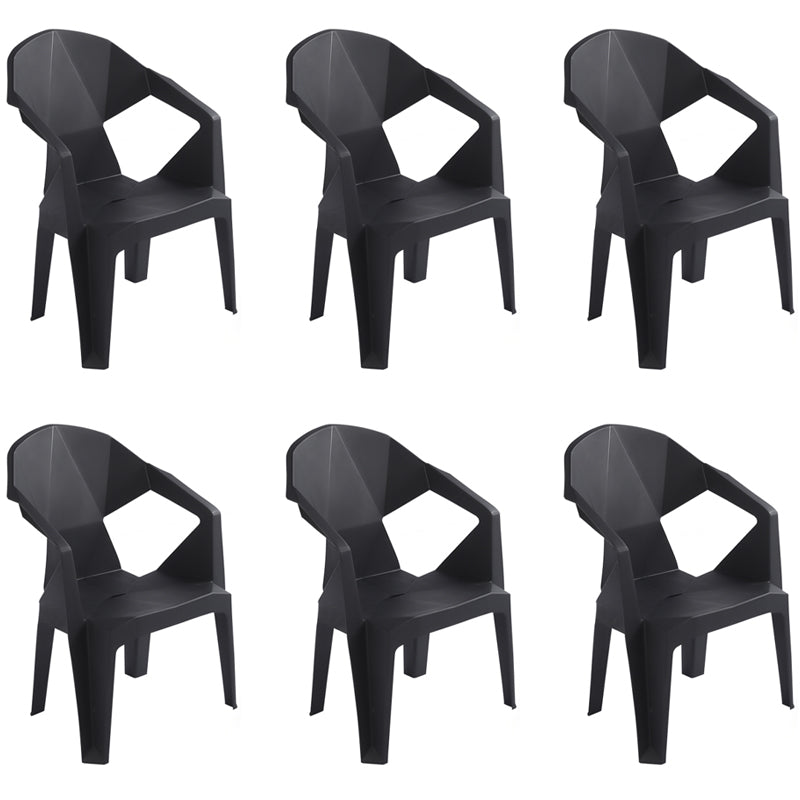 Contemporary Style Stacking Dining Chair Slat Back Plastic Dining Arm Chairs Black 6 Piece Set Clearhalo ' kitchen&dining_furn' 'Dining Chairs' 'Dining Tables & Seating' 'dining_chair' 'furn' 'furn_dining_chair' 'Furniture' 'furniture_dining_chair' 'Kitchen & Dining Furniture' 'kitchen' 4098653
