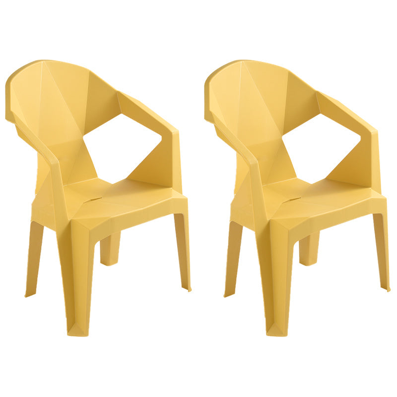 Contemporary Style Stacking Dining Chair Slat Back Plastic Dining Arm Chairs Yellow 2 Piece Set Clearhalo ' kitchen&dining_furn' 'Dining Chairs' 'Dining Tables & Seating' 'dining_chair' 'furn' 'furn_dining_chair' 'Furniture' 'furniture_dining_chair' 'Kitchen & Dining Furniture' 'kitchen' 4098677