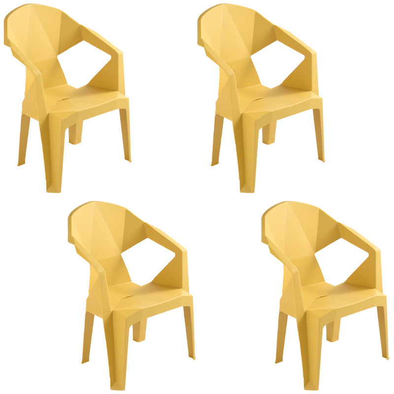 Contemporary Style Stacking Dining Chair Slat Back Plastic Dining Arm Chairs Yellow 4 Piece Set Clearhalo ' kitchen&dining_furn' 'Dining Chairs' 'Dining Tables & Seating' 'dining_chair' 'furn' 'furn_dining_chair' 'Furniture' 'furniture_dining_chair' 'Kitchen & Dining Furniture' 'kitchen' 4098678
