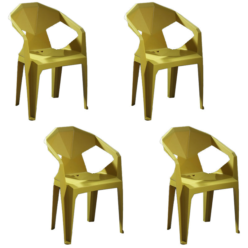 Modern Stacking Dining Side Chairs Slat Back Plastic Dining Arm Chairs Yellow 4 Piece Set Clearhalo ' kitchen&dining_furn' 'Dining Chairs' 'Dining Tables & Seating' 'dining_chair' 'furn' 'furn_dining_chair' 'Furniture' 'furniture_dining_chair' 'Kitchen & Dining Furniture' 'kitchen' 4098690