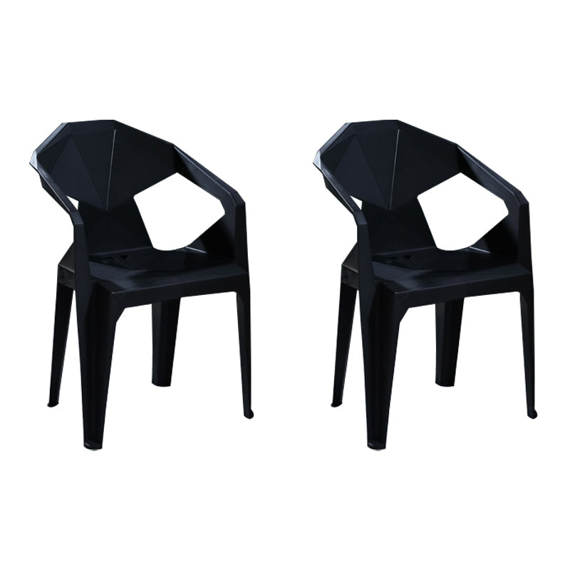 Modern Stacking Dining Side Chairs Slat Back Plastic Dining Arm Chairs Black 2 Piece Set Clearhalo ' kitchen&dining_furn' 'Dining Chairs' 'Dining Tables & Seating' 'dining_chair' 'furn' 'furn_dining_chair' 'Furniture' 'furniture_dining_chair' 'Kitchen & Dining Furniture' 'kitchen' 4098706