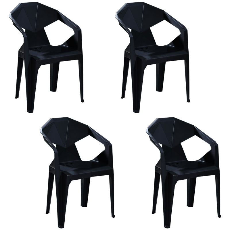 Modern Stacking Dining Side Chairs Slat Back Plastic Dining Arm Chairs Black 4 Piece Set Clearhalo ' kitchen&dining_furn' 'Dining Chairs' 'Dining Tables & Seating' 'dining_chair' 'furn' 'furn_dining_chair' 'Furniture' 'furniture_dining_chair' 'Kitchen & Dining Furniture' 'kitchen' 4098707