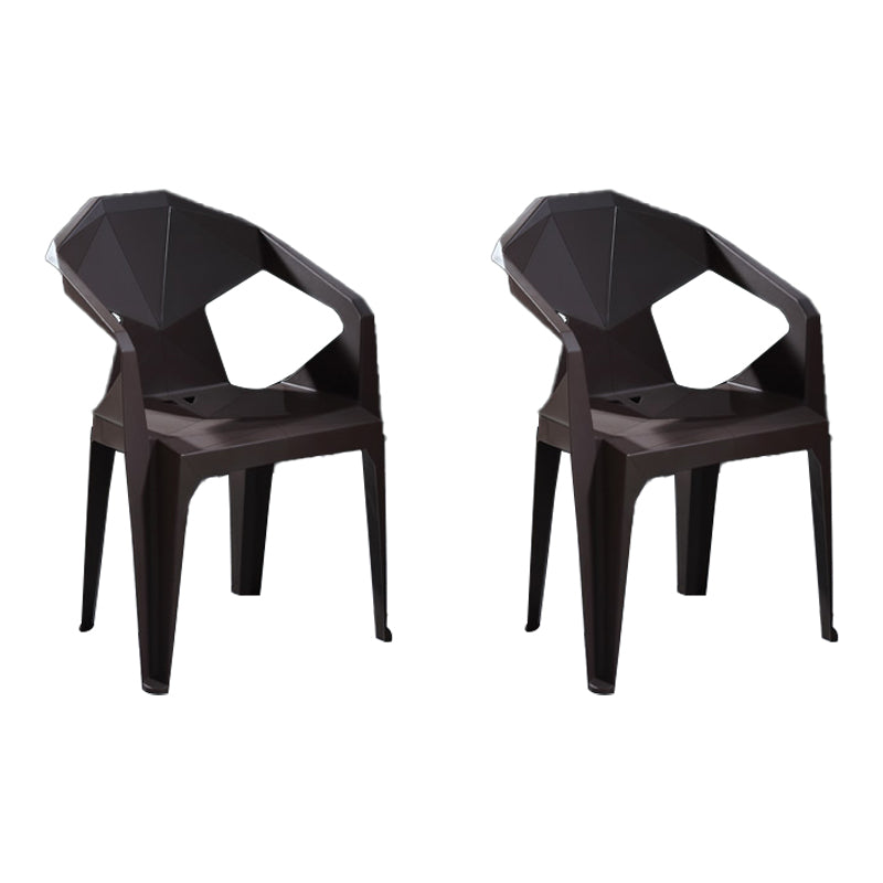 Modern Stacking Dining Side Chairs Slat Back Plastic Dining Arm Chairs Coffee 2 Piece Set Clearhalo ' kitchen&dining_furn' 'Dining Chairs' 'Dining Tables & Seating' 'dining_chair' 'furn' 'furn_dining_chair' 'Furniture' 'furniture_dining_chair' 'Kitchen & Dining Furniture' 'kitchen' 4098715