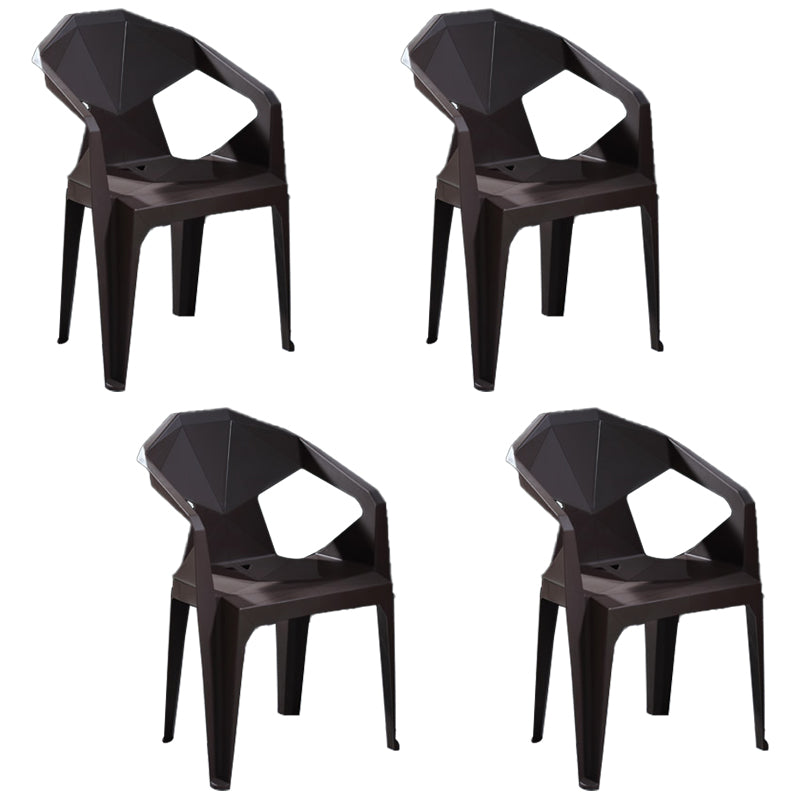 Modern Stacking Dining Side Chairs Slat Back Plastic Dining Arm Chairs Coffee 4 Piece Set Clearhalo ' kitchen&dining_furn' 'Dining Chairs' 'Dining Tables & Seating' 'dining_chair' 'furn' 'furn_dining_chair' 'Furniture' 'furniture_dining_chair' 'Kitchen & Dining Furniture' 'kitchen' 4098716
