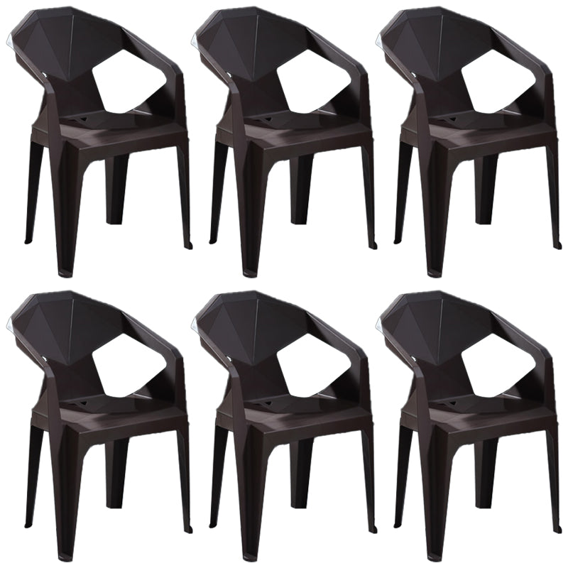 Modern Stacking Dining Side Chairs Slat Back Plastic Dining Arm Chairs Coffee 6 Piece Set Clearhalo ' kitchen&dining_furn' 'Dining Chairs' 'Dining Tables & Seating' 'dining_chair' 'furn' 'furn_dining_chair' 'Furniture' 'furniture_dining_chair' 'Kitchen & Dining Furniture' 'kitchen' 4098717