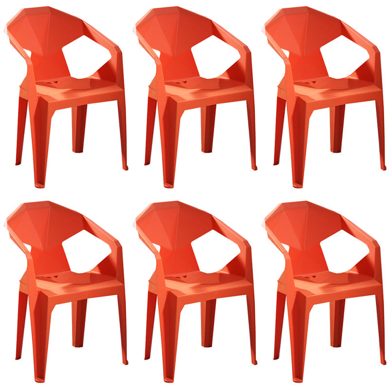 Modern Stacking Dining Side Chairs Slat Back Plastic Dining Arm Chairs Orange 6 Piece Set Clearhalo ' kitchen&dining_furn' 'Dining Chairs' 'Dining Tables & Seating' 'dining_chair' 'furn' 'furn_dining_chair' 'Furniture' 'furniture_dining_chair' 'Kitchen & Dining Furniture' 'kitchen' 4098720