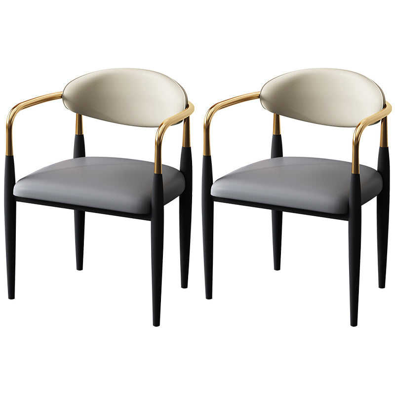 Designer Style Leather Arm Chair Matte Finish Open Back Dining Chair (Set of 2) Grey Clearhalo ' kitchen&dining_furn' 'Dining Chairs' 'Dining Tables & Seating' 'dining_chair' 'furn' 'furn_dining_chair' 'Furniture' 'furniture_dining_chair' 'Kitchen & Dining Furniture' 'kitchen' 4098738