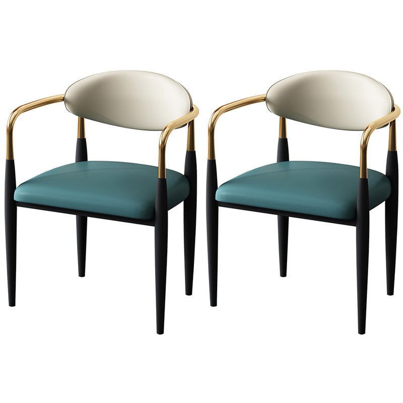 Designer Style Leather Arm Chair Matte Finish Open Back Dining Chair (Set of 2) Green Clearhalo ' kitchen&dining_furn' 'Dining Chairs' 'Dining Tables & Seating' 'dining_chair' 'furn' 'furn_dining_chair' 'Furniture' 'furniture_dining_chair' 'Kitchen & Dining Furniture' 'kitchen' 4098739
