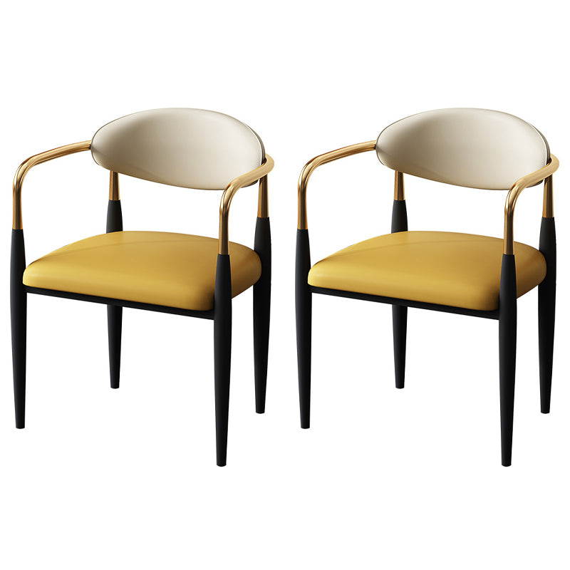 Designer Style Leather Arm Chair Matte Finish Open Back Dining Chair (Set of 2) Yellow Clearhalo ' kitchen&dining_furn' 'Dining Chairs' 'Dining Tables & Seating' 'dining_chair' 'furn' 'furn_dining_chair' 'Furniture' 'furniture_dining_chair' 'Kitchen & Dining Furniture' 'kitchen' 4098742