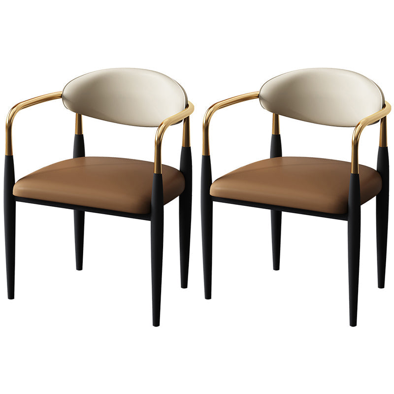 Designer Style Leather Arm Chair Matte Finish Open Back Dining Chair (Set of 2) Coffee Clearhalo ' kitchen&dining_furn' 'Dining Chairs' 'Dining Tables & Seating' 'dining_chair' 'furn' 'furn_dining_chair' 'Furniture' 'furniture_dining_chair' 'Kitchen & Dining Furniture' 'kitchen' 4098747